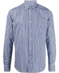 Camicia a maniche lunghe a righe verticali bianca e blu di Orian