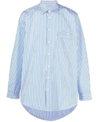 Camicia a maniche lunghe a righe verticali bianca e blu di Paura