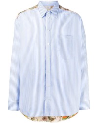 Camicia a maniche lunghe a righe verticali bianca e blu di Pierre Louis Mascia