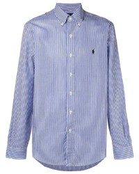 Camicia a maniche lunghe a righe verticali bianca e blu di Ralph Lauren