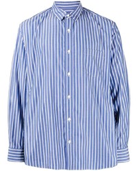 Camicia a maniche lunghe a righe verticali bianca e blu di Sacai