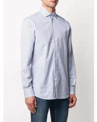 Camicia a maniche lunghe a righe verticali bianca e blu di Etro