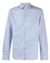 Camicia a maniche lunghe a righe verticali bianca e blu di Sun 68