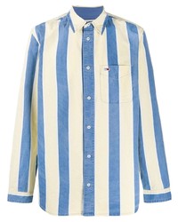 Camicia a maniche lunghe a righe verticali bianca e blu di Tommy Hilfiger