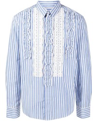 Camicia a maniche lunghe a righe verticali bianca e blu di Viktor & Rolf