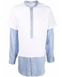Camicia a maniche lunghe a righe verticali bianca e blu di Wales Bonner