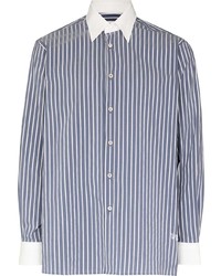Camicia a maniche lunghe a righe verticali bianca e blu di Wales Bonner
