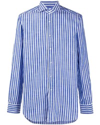 Camicia a maniche lunghe a righe verticali bianca e blu di Xacus