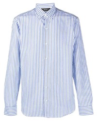 Camicia a maniche lunghe a righe verticali bianca e blu di Zegna