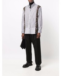 Camicia a maniche lunghe a righe verticali bianca e nera di Versace