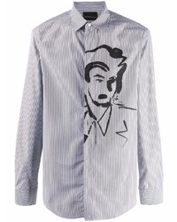 Camicia a maniche lunghe a righe verticali bianca e nera di Emporio Armani
