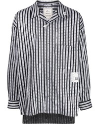 Camicia a maniche lunghe a righe verticali bianca e nera di Maison Mihara Yasuhiro