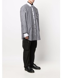Camicia a maniche lunghe a righe verticali bianca e nera di Raf Simons X Fred Perry