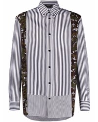 Camicia a maniche lunghe a righe verticali bianca e nera di Versace