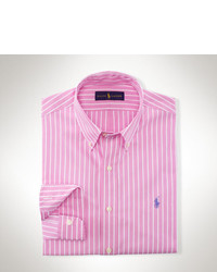 Camicia a maniche lunghe a righe verticali bianca e rosa