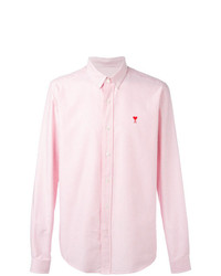 Camicia a maniche lunghe a righe verticali bianca e rosa di AMI Alexandre Mattiussi