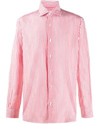 Camicia a maniche lunghe a righe verticali bianca e rosa di Barba