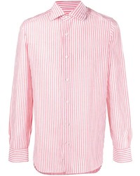 Camicia a maniche lunghe a righe verticali bianca e rosa di Barba