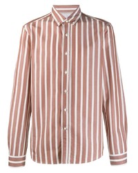 Camicia a maniche lunghe a righe verticali bianca e rosa di Brunello Cucinelli