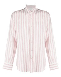 Camicia a maniche lunghe a righe verticali bianca e rosa di Canali