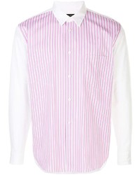 Camicia a maniche lunghe a righe verticali bianca e rosa di Comme Des Garcons Homme Plus