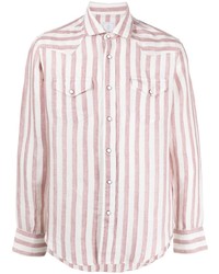 Camicia a maniche lunghe a righe verticali bianca e rosa di Eleventy