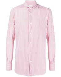 Camicia a maniche lunghe a righe verticali bianca e rosa di Glanshirt