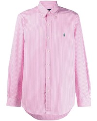 Camicia a maniche lunghe a righe verticali bianca e rosa di Polo Ralph Lauren