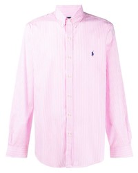 Camicia a maniche lunghe a righe verticali bianca e rosa di Polo Ralph Lauren