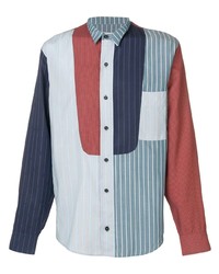 Camicia a maniche lunghe a righe verticali bianca e rossa e blu scuro