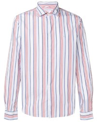 Camicia a maniche lunghe a righe verticali bianca e rossa e blu scuro di Sun 68