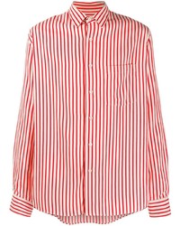 Camicia a maniche lunghe a righe verticali bianca e rossa di Ami Paris