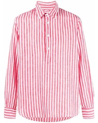 Camicia a maniche lunghe a righe verticali bianca e rossa di Aspesi