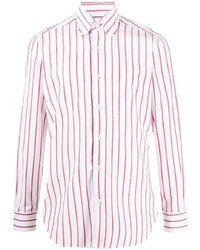 Camicia a maniche lunghe a righe verticali bianca e rossa di Barba