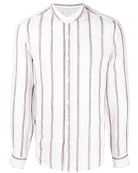 Camicia a maniche lunghe a righe verticali bianca e rossa di Brunello Cucinelli