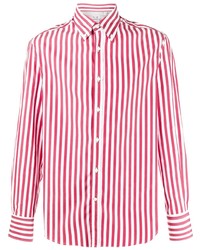Camicia a maniche lunghe a righe verticali bianca e rossa di Brunello Cucinelli