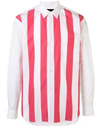 Camicia a maniche lunghe a righe verticali bianca e rossa di Comme Des Garcons Homme Plus