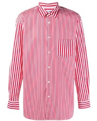 Camicia a maniche lunghe a righe verticali bianca e rossa di Comme Des Garcons SHIRT