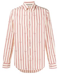 Camicia a maniche lunghe a righe verticali bianca e rossa di Gucci