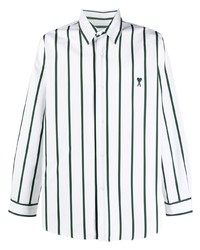 Camicia a maniche lunghe a righe verticali bianca e verde di Ami Paris