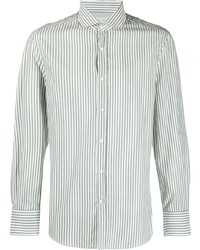 Camicia a maniche lunghe a righe verticali bianca e verde di Brunello Cucinelli