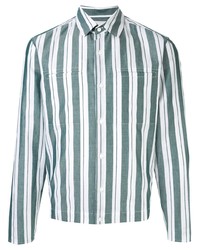 Camicia a maniche lunghe a righe verticali bianca e verde di Cerruti 1881