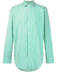 Camicia a maniche lunghe a righe verticali bianca e verde di Etro