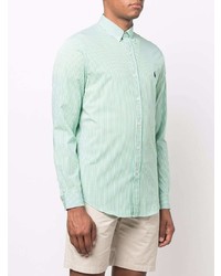 Camicia a maniche lunghe a righe verticali bianca e verde di Ralph Lauren