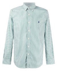 Camicia a maniche lunghe a righe verticali bianca e verde di Polo Ralph Lauren