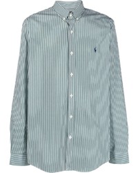 Camicia a maniche lunghe a righe verticali bianca e verde di Polo Ralph Lauren