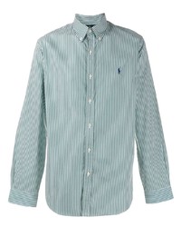 Camicia a maniche lunghe a righe verticali bianca e verde di Ralph Lauren
