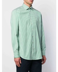 Camicia a maniche lunghe a righe verticali bianca e verde di Etro
