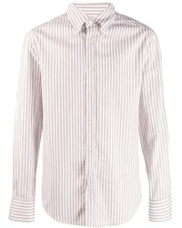 Camicia a maniche lunghe a righe verticali bianca di Brunello Cucinelli