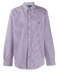 Camicia a maniche lunghe a righe verticali blanca e viola di Ralph Lauren